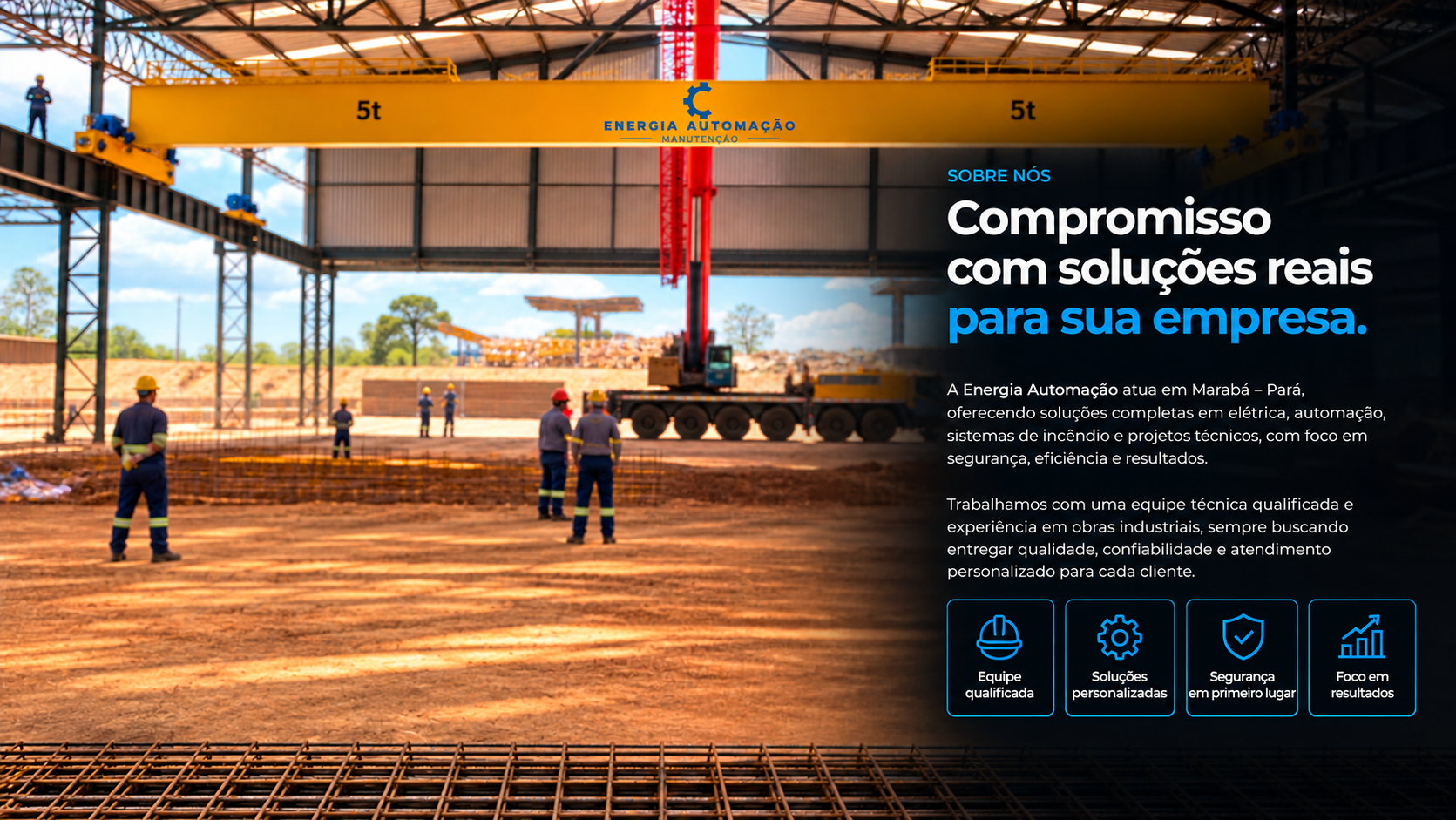 Eco Energia e Automação Industrial em ambiente industrial com ponte rolante